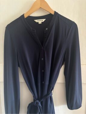 Boden Navy Button-Front Tie-Waist Dress size 8 L